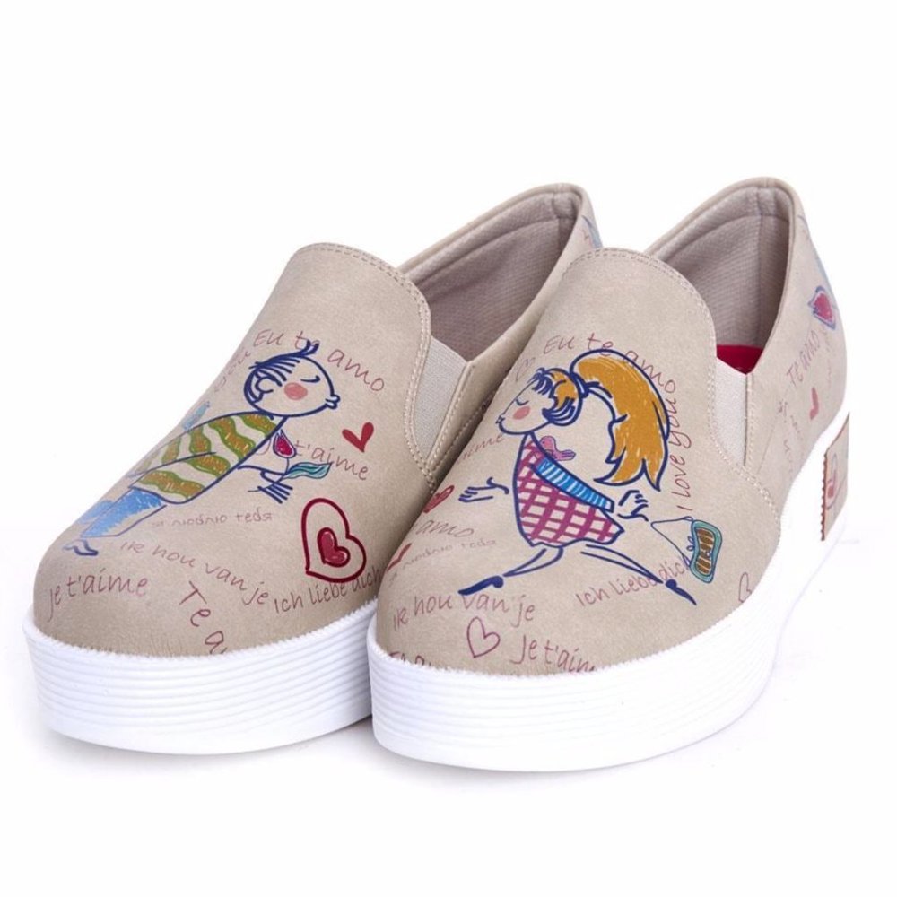 Beige Slip-On Graphic Flats for Women